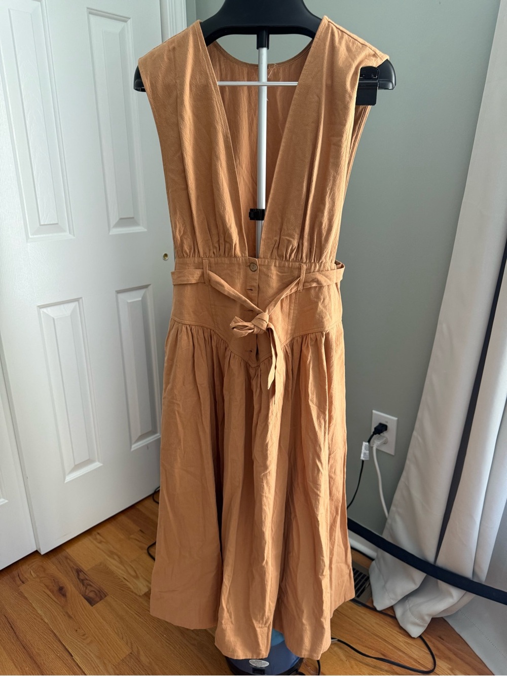 Free People Sleeveless Tie Waist Midi Dress Boho Euro Summer Coastal Size M